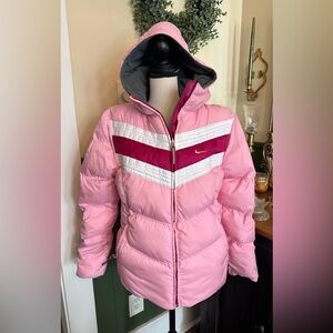 VTG Nike Reversible Puffer Jacket Youth L (14-16) Pink/gray Hood Full Zip Y2K